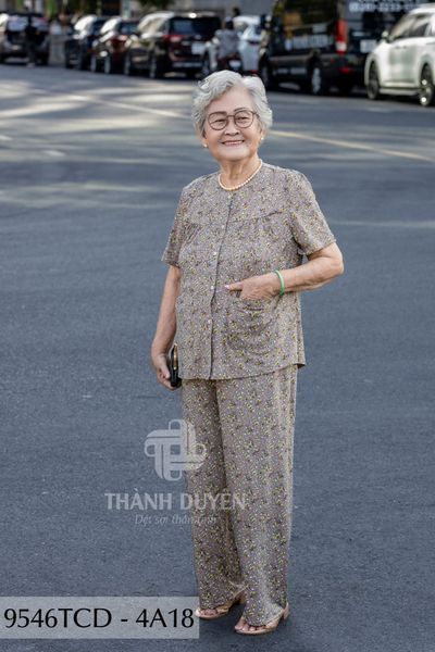 9546TCD(4A) Đồ bộ bông cho bà mặc nhà Thành Duyên chất liệu Thun cao cấp, cổ tròn, tay ngắn, quần dài (2025)
