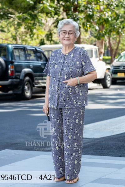9546TCD(4A) Đồ bộ bông cho bà mặc nhà Thành Duyên chất liệu Thun cao cấp, cổ tròn, tay ngắn, quần dài (2025)