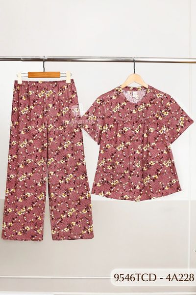 9546TCD(4A) Đồ bộ bông cho bà mặc nhà Thành Duyên chất liệu Thun cao cấp, cổ tròn, tay ngắn, quần dài (2025)