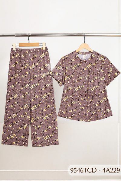 9546TCD(4A) Đồ bộ bông cho bà mặc nhà Thành Duyên chất liệu Thun cao cấp, cổ tròn, tay ngắn, quần dài (2025)