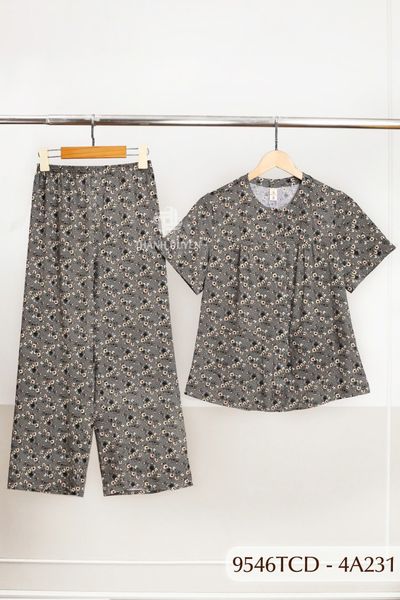 9546TCD(4A) Đồ bộ bông cho bà mặc nhà Thành Duyên chất liệu Thun cao cấp, cổ tròn, tay ngắn, quần dài (2025)