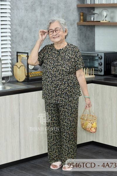 9546TCD -  Đồ bộ bông cho bà mặc nhà Thành Duyên chất liệu Thun cao cấp, cổ tròn, tay ngắn, quần dài (2025/1)