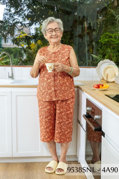 Đồ bộ thun  cho bà mặc nhà Thành Duyên cổ tròn, tay sát nách, quần lửng- 9538SNL (6-24)