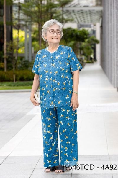 9546TCD -  Đồ bộ bông cho bà mặc nhà Thành Duyên chất liệu Thun cao cấp, cổ tròn, tay ngắn, quần dài (2025/1)