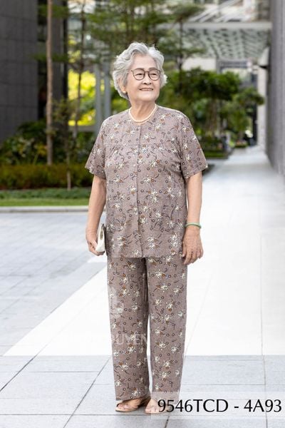 9546TCD -  Đồ bộ bông cho bà mặc nhà Thành Duyên chất liệu Thun cao cấp, cổ tròn, tay ngắn, quần dài (2025/1)