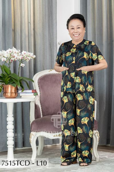 7515TCD- Đồ bộ bông cho bà mặc nhà Thành Duyên cổ tròn, tay ngắn, quần dài (16/1/2024)