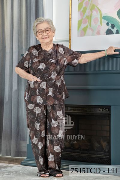 7515TCD- Đồ bộ bông cho bà mặc nhà Thành Duyên cổ tròn, tay ngắn, quần dài (16/1/2024)