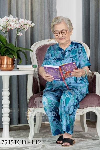 7515TCD- Đồ bộ bông cho bà mặc nhà Thành Duyên cổ tròn, tay ngắn, quần dài (16/1/2024)