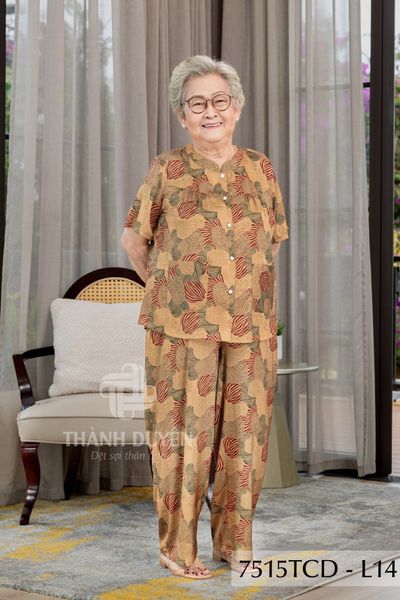 7515TCD- Đồ bộ bông cho bà mặc nhà Thành Duyên cổ tròn, tay ngắn, quần dài (16/1/2024)