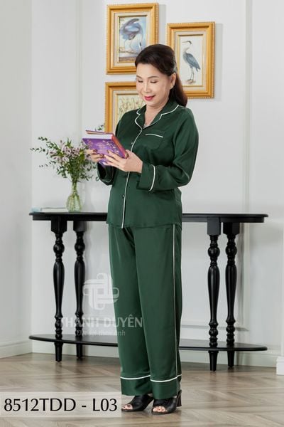 8512TDD- Đồ bộ Lụa nữ trung niên mặc nhà Thành Duyên pyjama, tay dài, quần dài  (01.24)