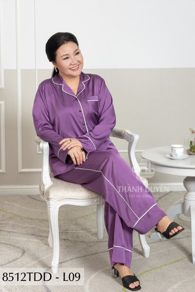 8512TDD- Đồ bộ Lụa nữ trung niên mặc nhà Thành Duyên pyjama, tay dài, quần dài  (01.24)