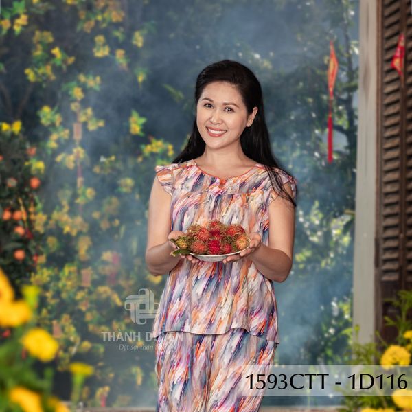 1593CTT - Đồ bộ Tole nữ trung niên mặc nhà Thành Duyên bông, tay cánh tiên, quần 9 tấc (24-02-2023)