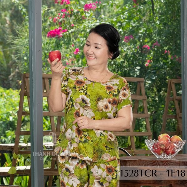 1528TCR(E) - Đồ bộ Tole nữ trung niên mặc nhà  Thành Duyên hoa, quần ống rộng, tay con ( 05-2023)
