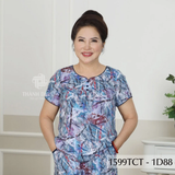 1599TCT - Đồ bộ Tole nữ trung niên mặc nhà Thành Duyên bông, tay ngắn, quần 9 tấc (12-23)