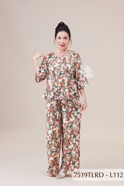 7519TLRD- Đồ bộ Lụa nữ trung niên mặc nhà Thành Duyên tay lỡ, quần dài