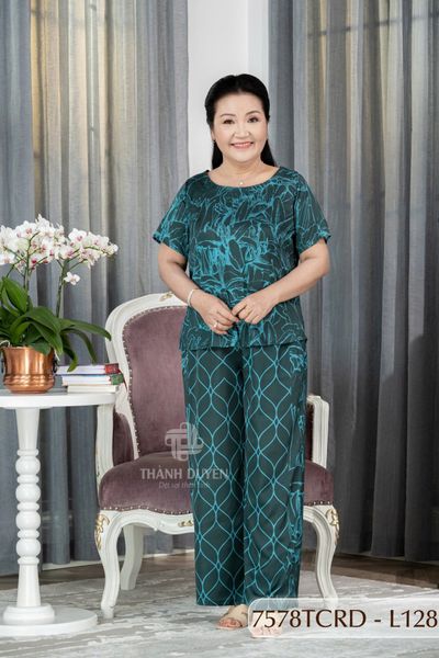 7578TCRD- Đồ bộ Lụa nữ trung niên mặc nhà Thành Duyên tay con, quần dài