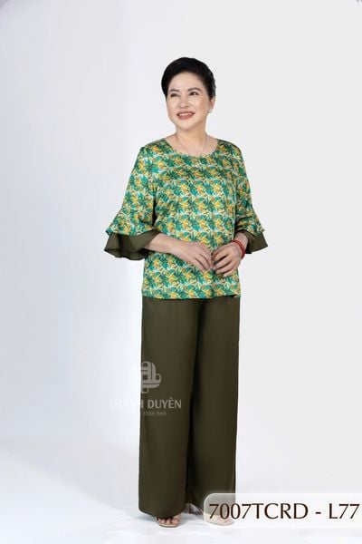 7007TCRD- Đồ bộ Lụa nữ trung niên mặc nhà Thành Duyên pyjama, tay dài, quần dài  (01.24)