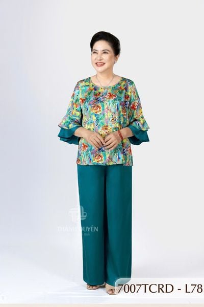 7007TCRD- Đồ bộ Lụa nữ trung niên mặc nhà Thành Duyên pyjama, tay dài, quần dài  (01.24)