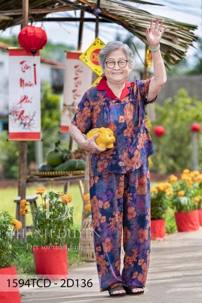 1594TCD (B) - Đồ bộ Tole cho bà Thành Duyên, tay ngắn, quần dài, thoáng mát, không rút ( 03-23)