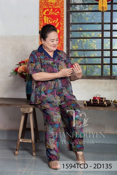 1594TCD (B) - Đồ bộ Tole cho bà Thành Duyên, tay ngắn, quần dài, thoáng mát, không rút ( 03-23)