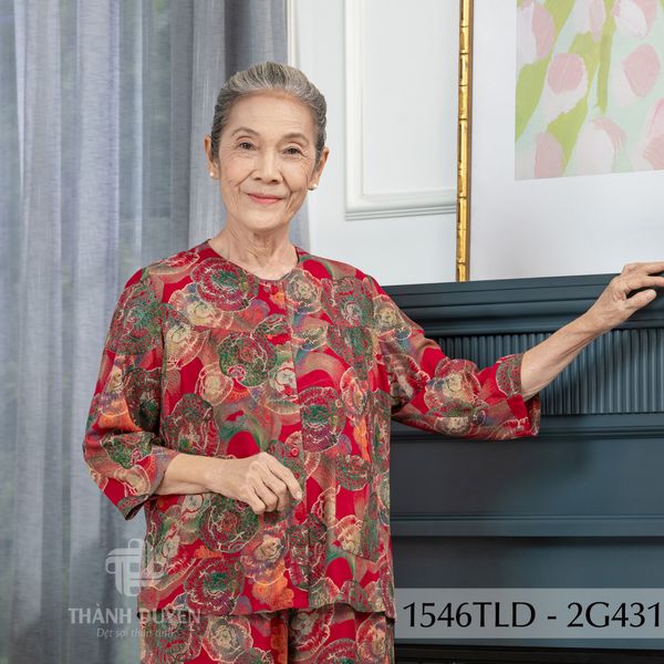 1546TLD(B) - Đồ bộ bông cho bà mặc nhà Thành Duyên, cổ tròn, tay lỡ, quần dài (01.24)