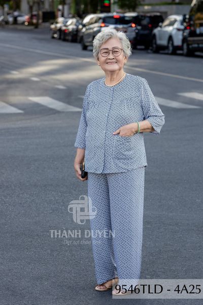 9546TLD(4A) Đồ bộ bông cho bà mặc nhà Thành Duyên chất liệu Thun cao cấp, cổ tròn, tay lỡ, quần dài (04-2024)