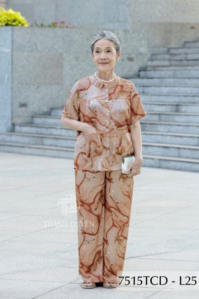 7515TCD- Đồ bộ bông cho bà mặc nhà Thành Duyên cổ tròn, tay ngắn, quần dài (16/1/2024)