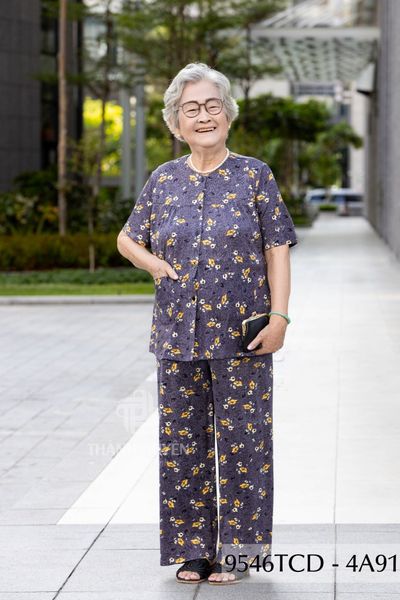 9546TCD -  Đồ bộ bông cho bà mặc nhà Thành Duyên chất liệu Thun cao cấp, cổ tròn, tay ngắn, quần dài (2025/1)