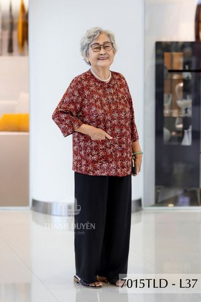 7015TLD - Đồ bộ bông cho bà mặc nhà Thành Duyên cổ tàu, tay lỡ, quần dài (5/4/2024)