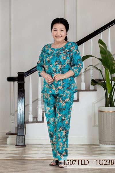 1507TLD- Đồ bộ Tole nữ trung niên mặc nhà Thành Duyên bông, tay lỡ, quần dài (07-24)