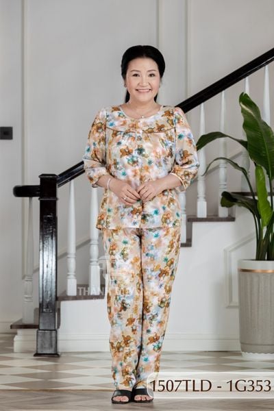 1507TLD- Đồ bộ Tole nữ trung niên mặc nhà Thành Duyên bông, tay lỡ, quần dài (07-24)