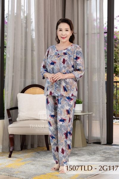 1507TLD- Đồ bộ Tole nữ trung niên mặc nhà Thành Duyên bông, tay lỡ, quần dài (07-24)