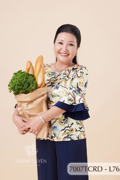 7007TCRD- Đồ bộ Lụa nữ trung niên mặc nhà Thành Duyên pyjama, tay dài, quần dài  (01.24)