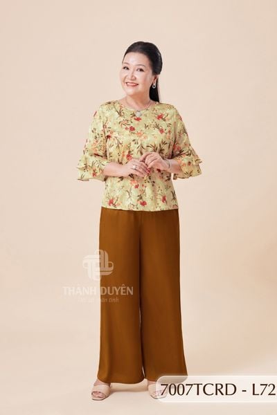 7007TCRD- Đồ bộ Lụa nữ trung niên mặc nhà Thành Duyên pyjama, tay dài, quần dài  (01.24)