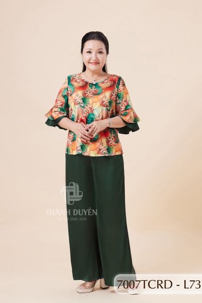 7007TCRD- Đồ bộ Lụa nữ trung niên mặc nhà Thành Duyên pyjama, tay dài, quần dài  (01.24)