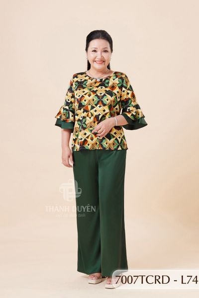 7007TCRD- Đồ bộ Lụa nữ trung niên mặc nhà Thành Duyên pyjama, tay dài, quần dài  (01.24)