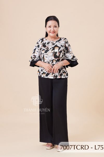 7007TCRD- Đồ bộ Lụa nữ trung niên mặc nhà Thành Duyên pyjama, tay dài, quần dài  (01.24)