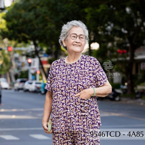 9546TCD -  Đồ bộ bông cho bà mặc nhà Thành Duyên chất liệu Thun cao cấp, cổ tròn, tay ngắn, quần dài (05-2024)