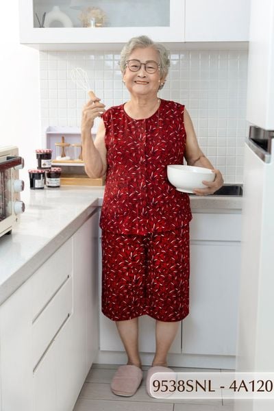 Đồ bộ thun  cho bà mặc nhà Thành Duyên cổ tròn, tay sát nách, quần lửng- 9538SNL (6-24)