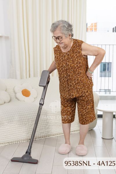 Đồ bộ thun  cho bà mặc nhà Thành Duyên cổ tròn, tay sát nách, quần lửng- 9538SNL (6-24)