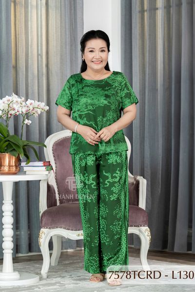 7578TCRD- Đồ bộ Lụa nữ trung niên mặc nhà Thành Duyên tay con, quần dài