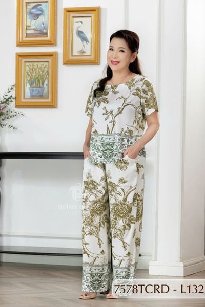 7578TCRD- Đồ bộ Lụa nữ trung niên mặc nhà Thành Duyên tay con, quần dài