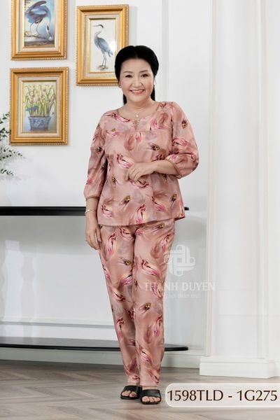 1598TLD- Đồ bộ Tole nữ trung niên mặc nhà Thành Duyên bông, tay lỡ, quần dài (03-24)