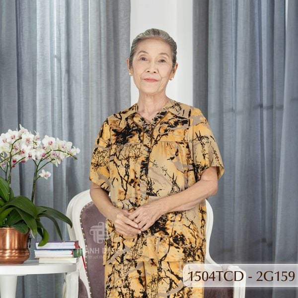 1504TCD Đồ bộ bông cho bà mặc nhà Thành Duyên cổ tròn, tay ngắn, quần dài (28-07-2023)