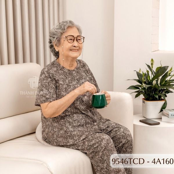 9546TCD(4A) Đồ bộ bông cho bà mặc nhà Thành Duyên chất liệu Thun cao cấp, cổ tròn, tay ngắn, quần dài (03-2024)