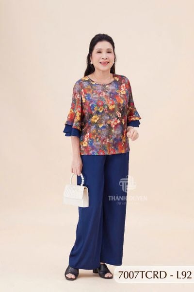 7007TCRD- Đồ bộ Lụa nữ trung niên mặc nhà Thành Duyên pyjama, tay dài, quần dài  (01.24)