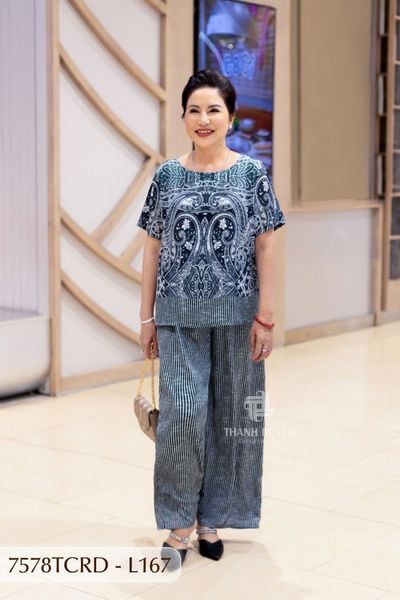 7578TCRD- Đồ bộ Lụa nữ trung niên mặc nhà Thành Duyên tay con, quần dài