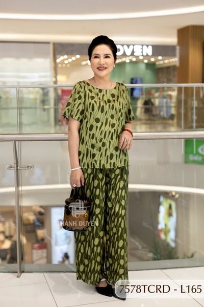7578TCRD- Đồ bộ Lụa nữ trung niên mặc nhà Thành Duyên tay con, quần dài
