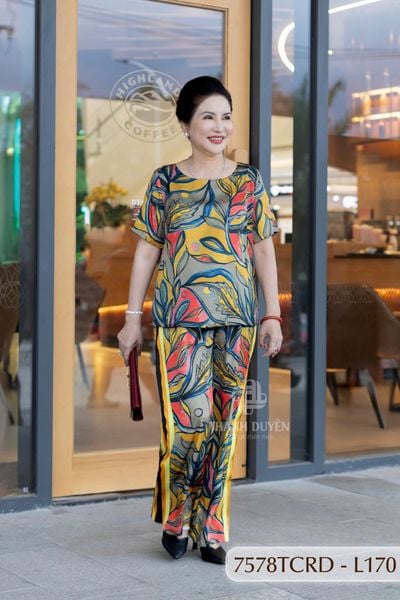 7578TCRD- Đồ bộ Lụa nữ trung niên mặc nhà Thành Duyên tay con, quần dài