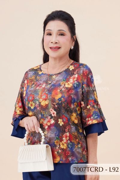 7007TCRD- Đồ bộ Lụa nữ trung niên mặc nhà Thành Duyên pyjama, tay dài, quần dài  (01.24)